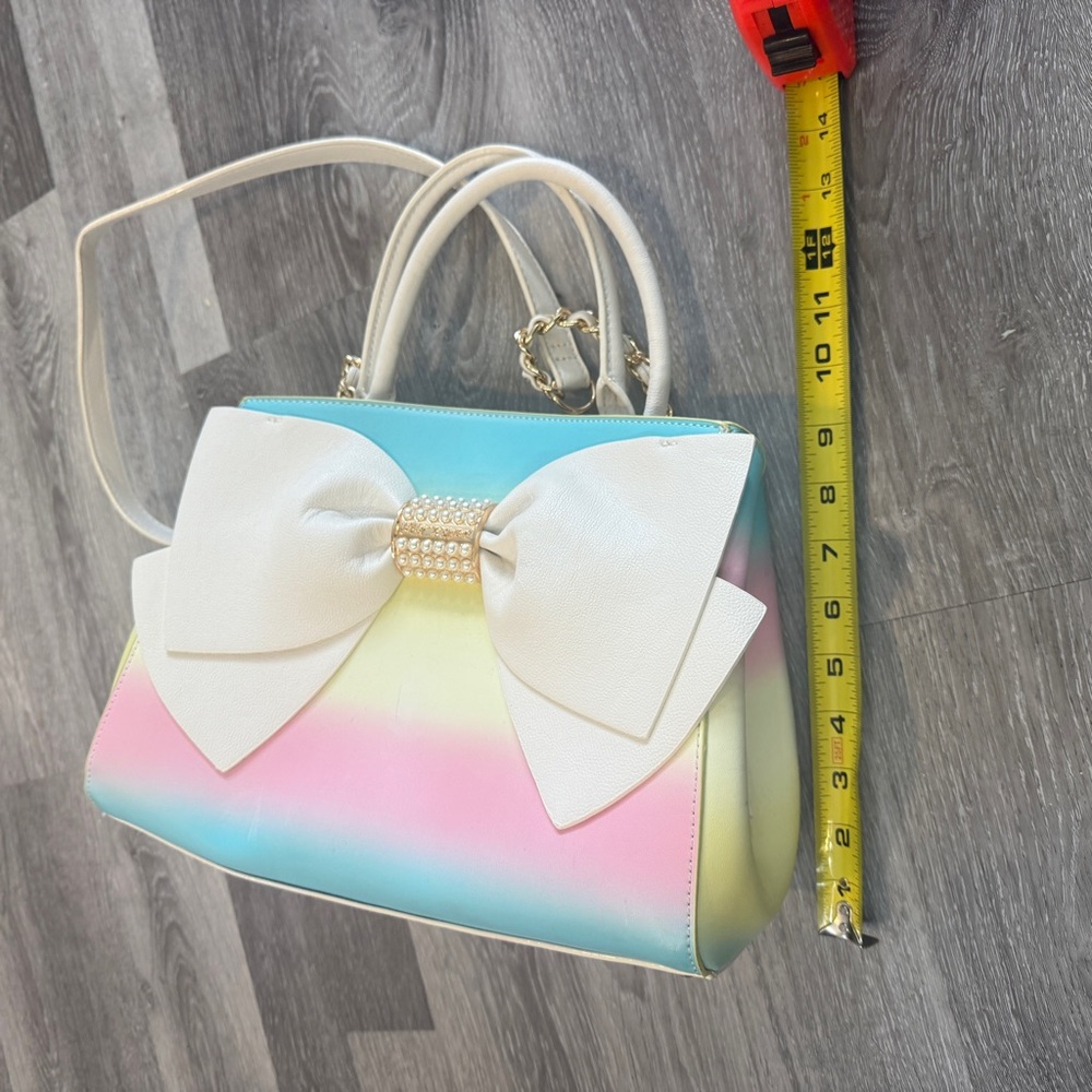 Betsy Johnson Bow Satchel Bag – CLEAN – Pastel Rainbow Ombré – Pearl Detail - Picture 15 of 15